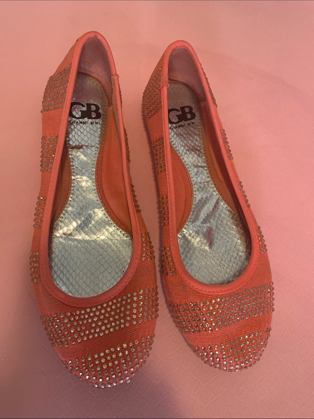 Gianni Bini Coral Crystal-Studded Ballet Flats